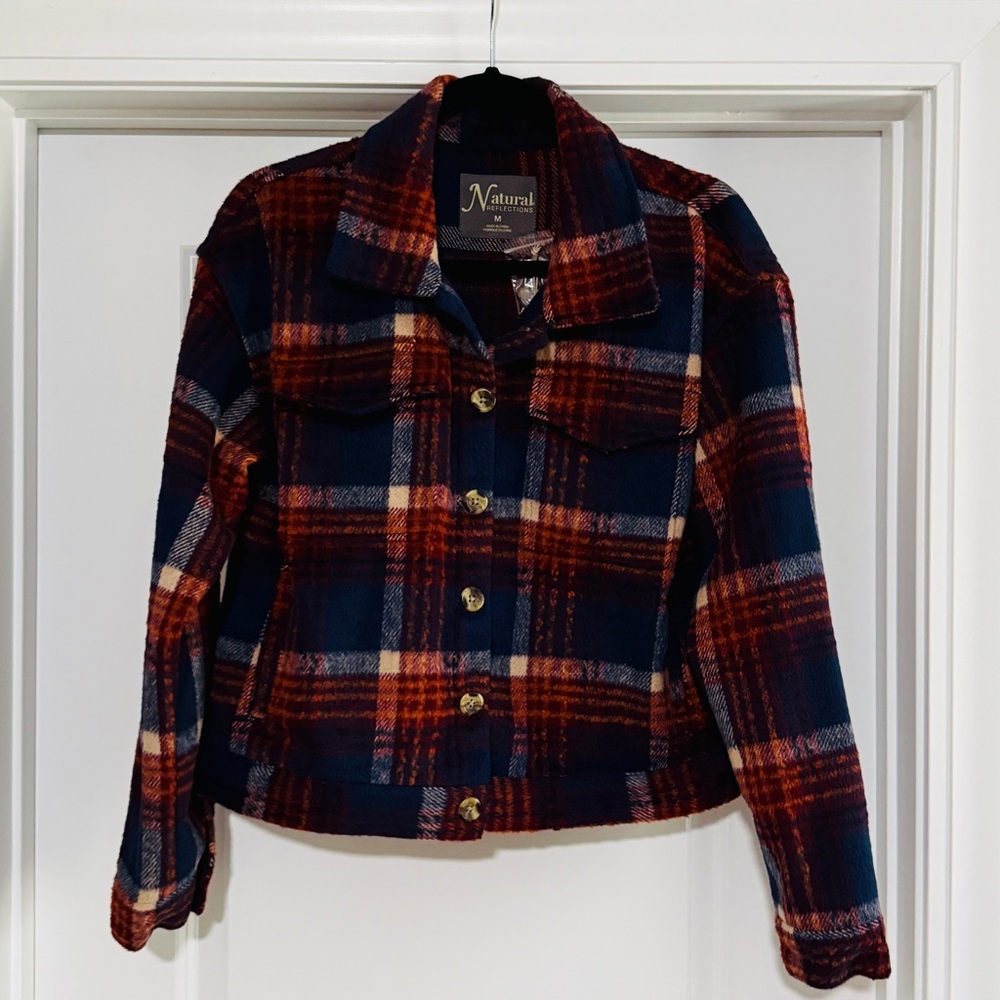 Natural Reflections Plaid Crop Jacket - Red and Blue